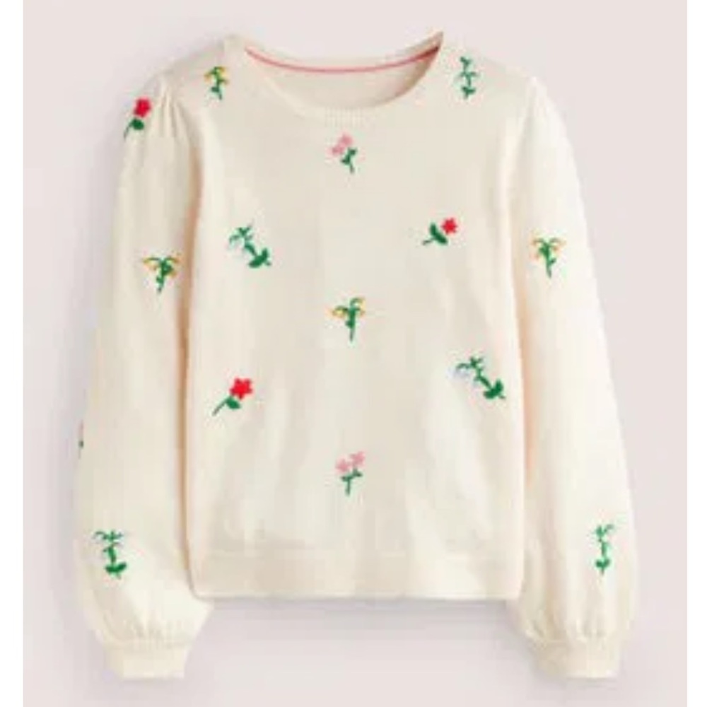 Boden Floral Embroidered Knitted Jumper Flower Cream Sweater Size 4